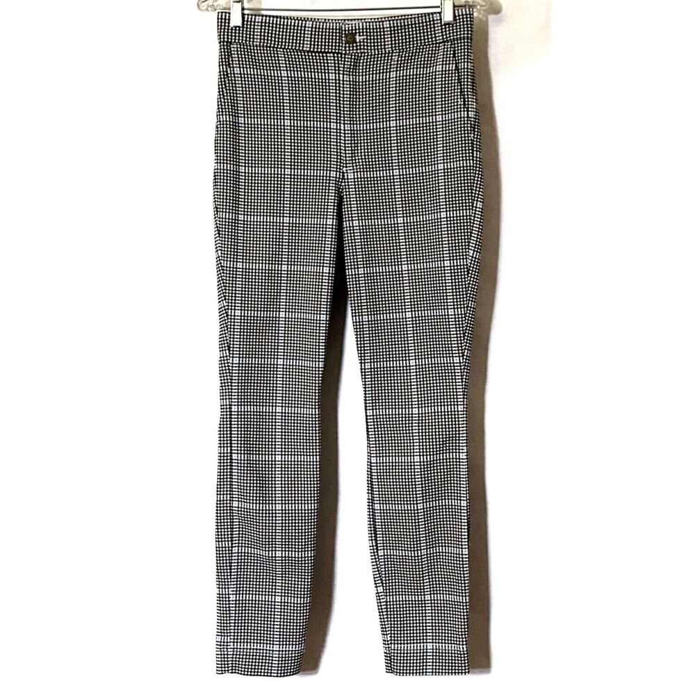 Hollister Ultra High Rise Pants Womens M Black Blue White Plaid Stretch Pockets